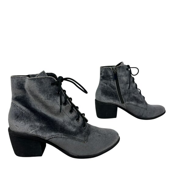 Dolce Vita Grey Velvet Lace-Up Ankle Boots Block Heel & Side Zipper Size 8.5 - Picture 5 of 8